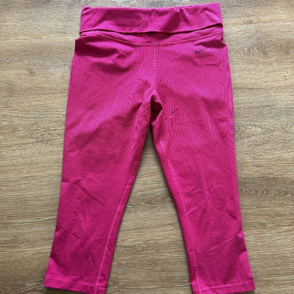 Nike Pants - Nike Womens Medium Dri-Fit Striped Legend 2.0 Foldover Capri Yoga Leggings